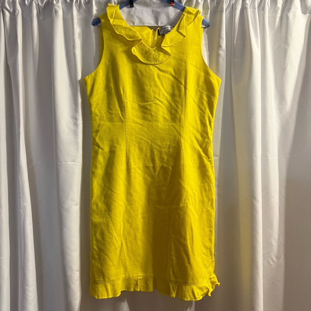 Mary McFadden Vibrant Yellow Linen Ruffle Edge Dress - Size 12